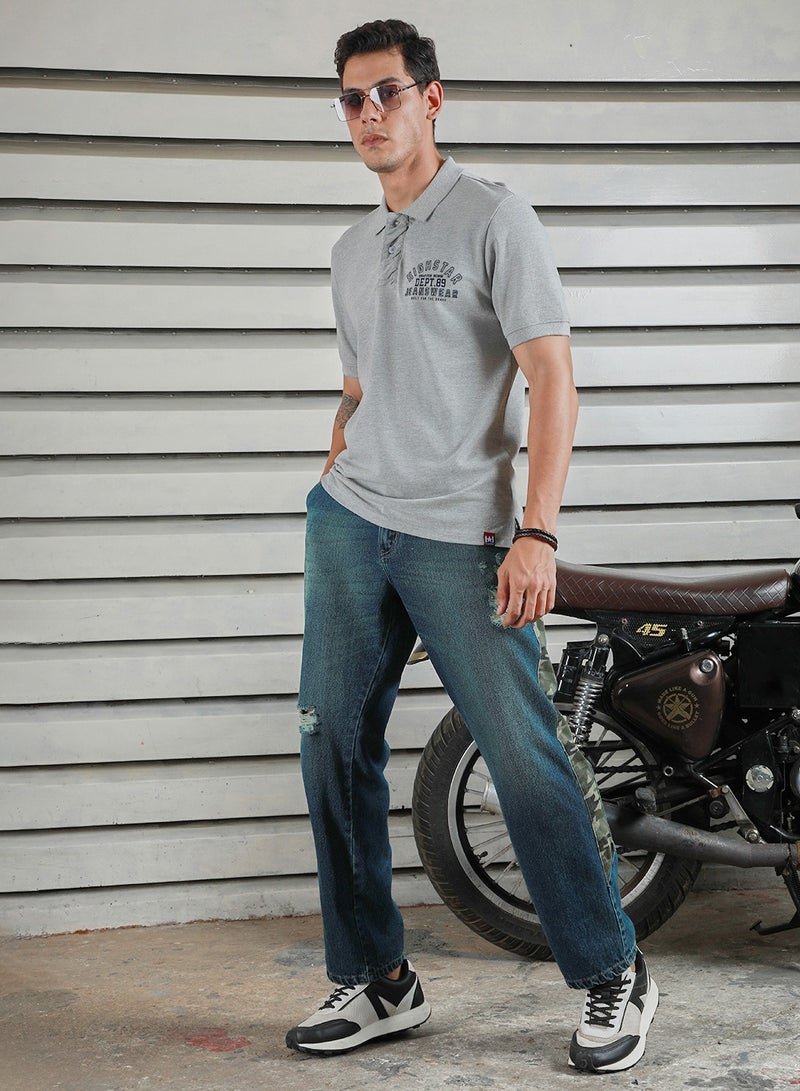 HIGH STAR Grey Polo Collar Short Sleeves T-Shirt for Men - Image 2