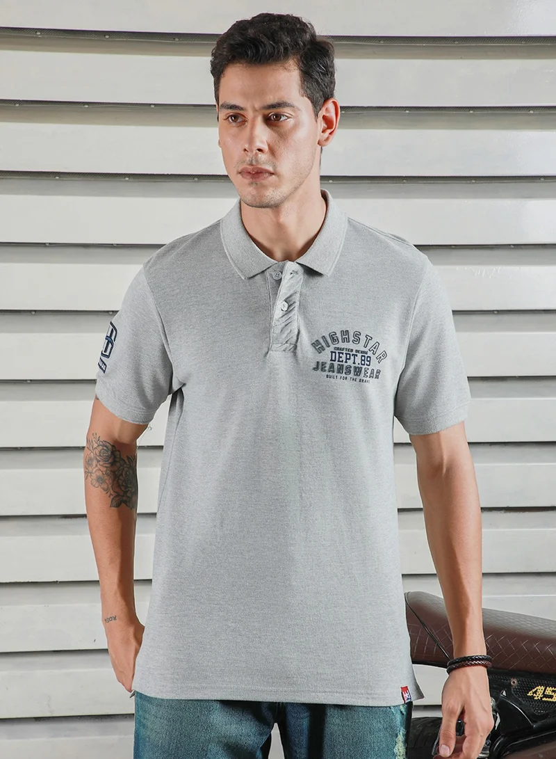 HIGH STAR Grey Polo Collar Short Sleeves T-Shirt for Men