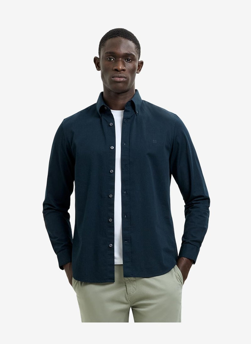 French Connection Men's Long Sleeve Twill Navy Blue Oxford Shirt - Image 1