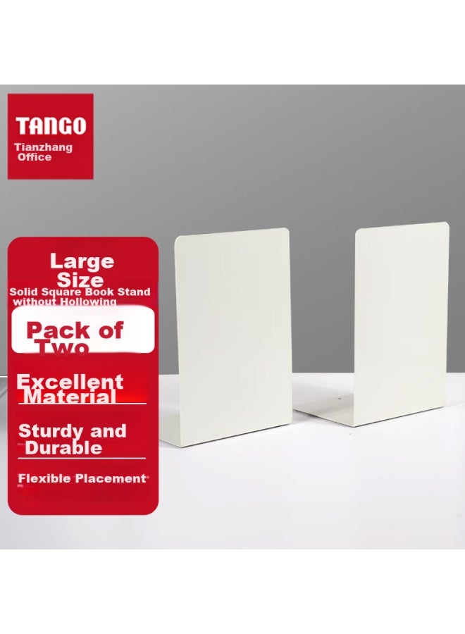 Tango L-shaped Large Solid White Bookend, Simple Desktop Bookend Stand, Table Book Holder Clip, 1 Pair - Image 1