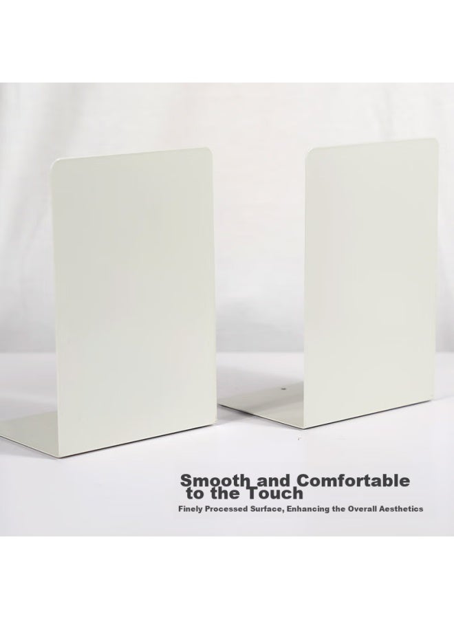 Tango L-shaped Large Solid White Bookend, Simple Desktop Bookend Stand, Table Book Holder Clip, 1 Pair - Image 3