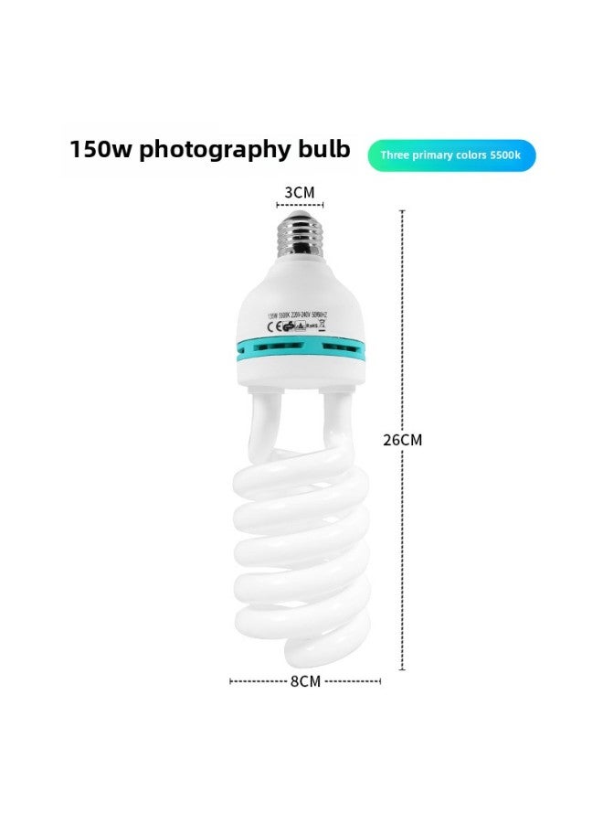 Tricolor Photography Bulb 5500K Semi-spiral E27 Lamp Tube Softbox Studio Fill Light Supply-Light Source Color:150W  - Image 1