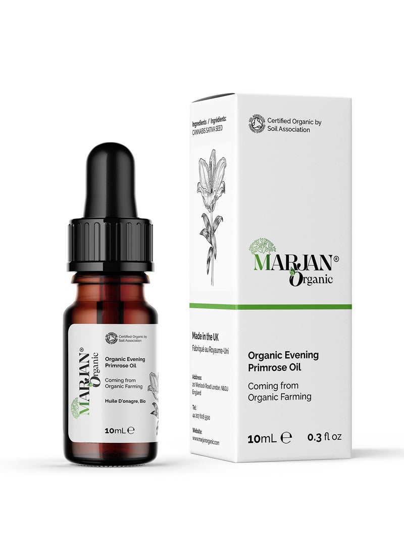 MARJAN ORGANIC Evening Primrose Oil 10ml - 100% Organic cold pressed - 100% Pure, Virgin, Unrefined & chemical-free - Perfect Oil Control Face Moisturizer - For Dry hair, Brittle hair, Mature skin, Sensitive skin  - Image 2