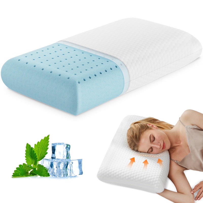 DUMOS Memory Foam Pillows for Sleeping, 1 Pack Bed Pillows for Adults with Washable Cover and Breathable Mesh, Gel Cooling Pillow for Back and Side Sleeper Support, White
