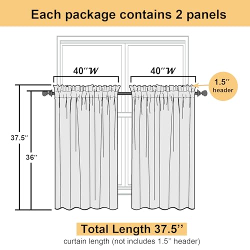Lecloud 36 Inch White Sheer Curtains Tiers 2 PCS with Dual Rod Pockets, Airy & Breathable Half Small Curtain for Bedroom Living Room Kitchen, Voile Sheer Tiers Cafe Cupboard Decor, 40X36 Inches - Image 4