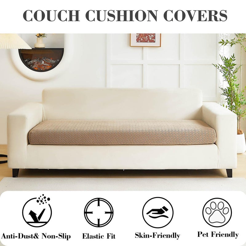 Disayu Couch Covers for 3 Cushion Sofa Pet Friendly Couch Cushion Covers Universal Sofa Covers Washable Stretch Slipcovers for Sectional Sofa (Texture Light Coffee,Large Triple Seat Cover) - Image 3