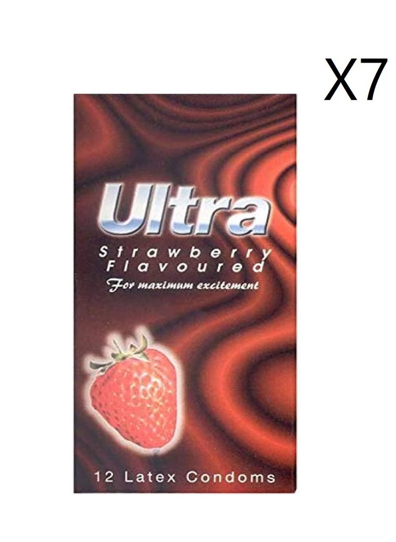 Ultra active Ultra strawberry flavored condoms, 12 pieces, 7 packs 