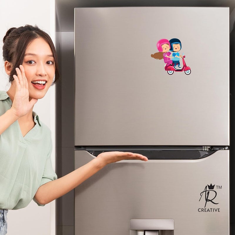 AR Creative AR Creative Couple On Scooter Fridge Magnet for Home Decoration Valentine Birthday Anniversary On Any Special Occasion MDF Wooden Fridge Magnet Home Office Decor 25 inch x 25 inch  - Image 3