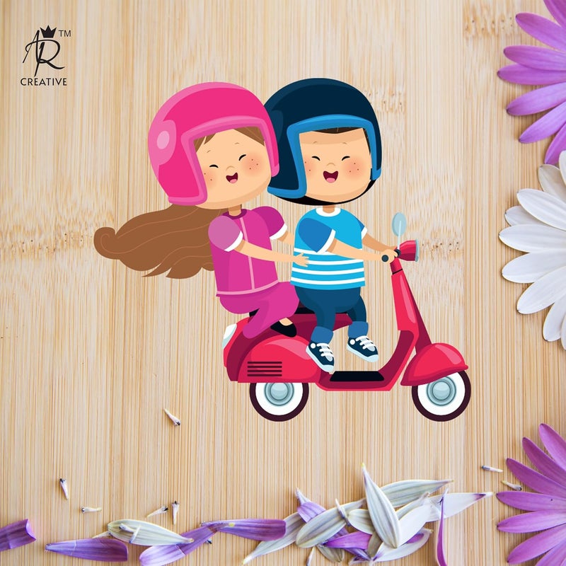 AR Creative AR Creative Couple On Scooter Fridge Magnet for Home Decoration Valentine Birthday Anniversary On Any Special Occasion MDF Wooden Fridge Magnet Home Office Decor 25 inch x 25 inch  - Image 2