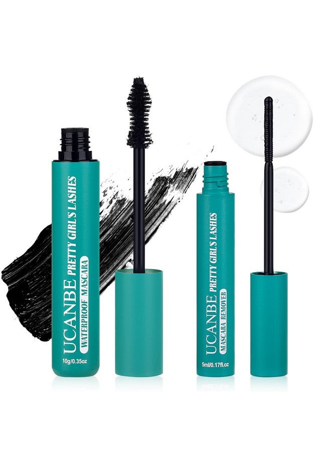 يوكانبي مجموعة ماسكارا سوداء ومزيلة من يوكانبي، ماسكارا زيتية مقاومة للماء مع جل مزيل للرموش للعيون الحساسة، كثافة وطول، لا تتقشر، لا تلطخ، لا تتكتل، إزالة لطيفة، فيتامين إي - Image 1