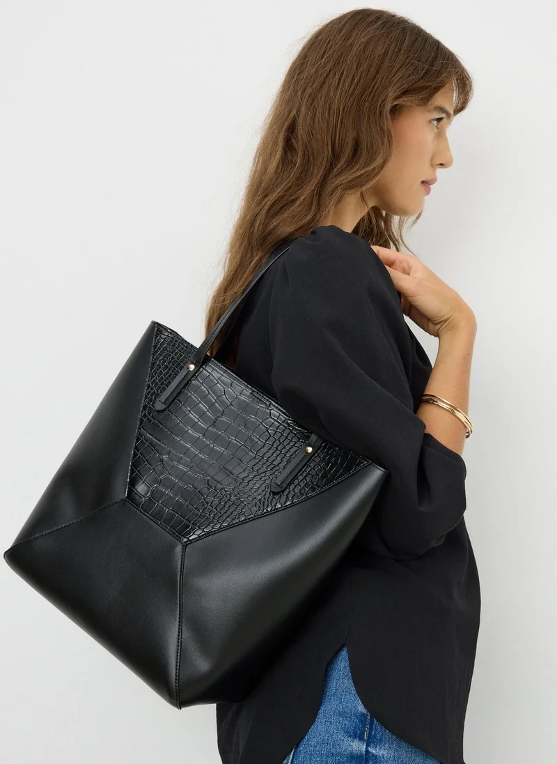 Matalan Black Faux Leather Croc Tote Bag