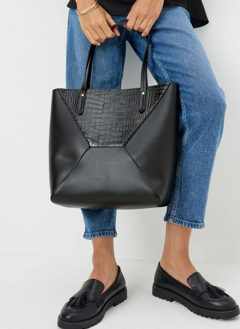 Matalan Black Faux Leather Croc Tote Bag