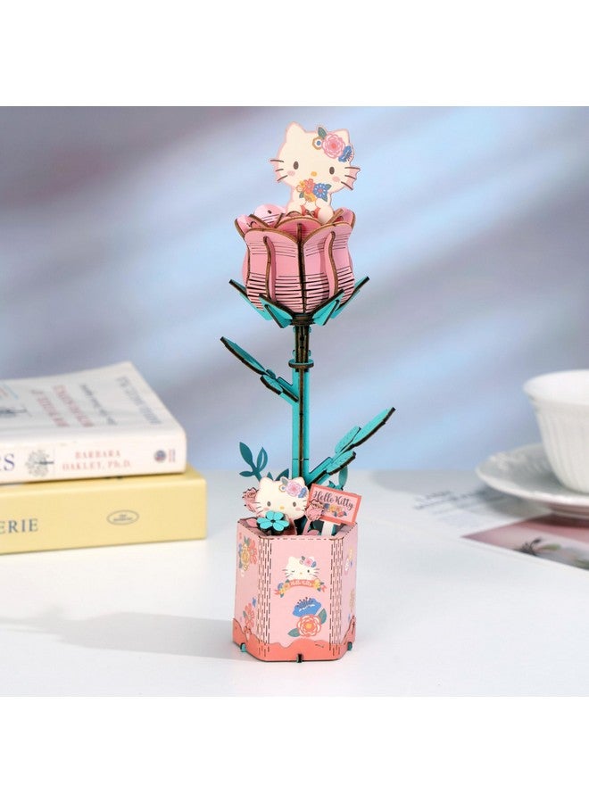 Hands Craft Hands Craft Hello Kitty and Friends Pink Rose 3D Wooden Puzzle Kit | DIY Flower Model | Arts & Crafts for Adults & Kids | Creative Hobby Kits | Hello Kitty Collectible | Wood Building Set  - Image 2