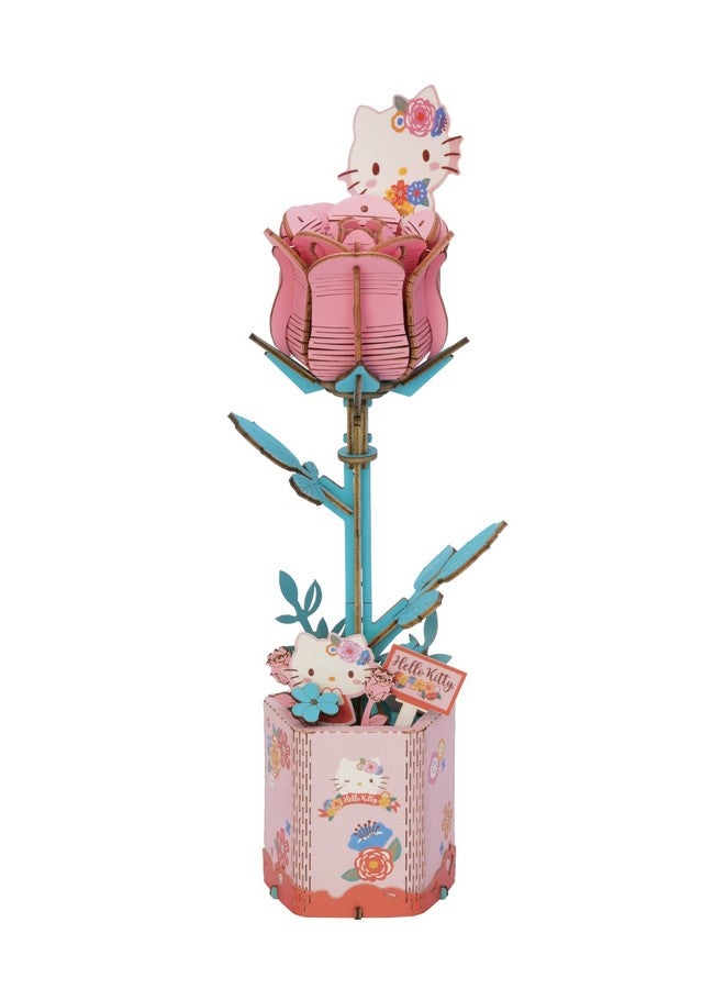 Hands Craft Hands Craft Hello Kitty and Friends Pink Rose 3D Wooden Puzzle Kit | DIY Flower Model | Arts & Crafts for Adults & Kids | Creative Hobby Kits | Hello Kitty Collectible | Wood Building Set  - Image 1