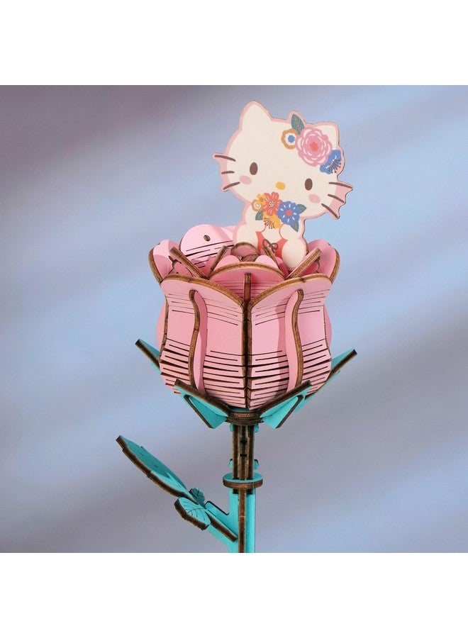 Hands Craft Hands Craft Hello Kitty and Friends Pink Rose 3D Wooden Puzzle Kit | DIY Flower Model | Arts & Crafts for Adults & Kids | Creative Hobby Kits | Hello Kitty Collectible | Wood Building Set  - Image 3