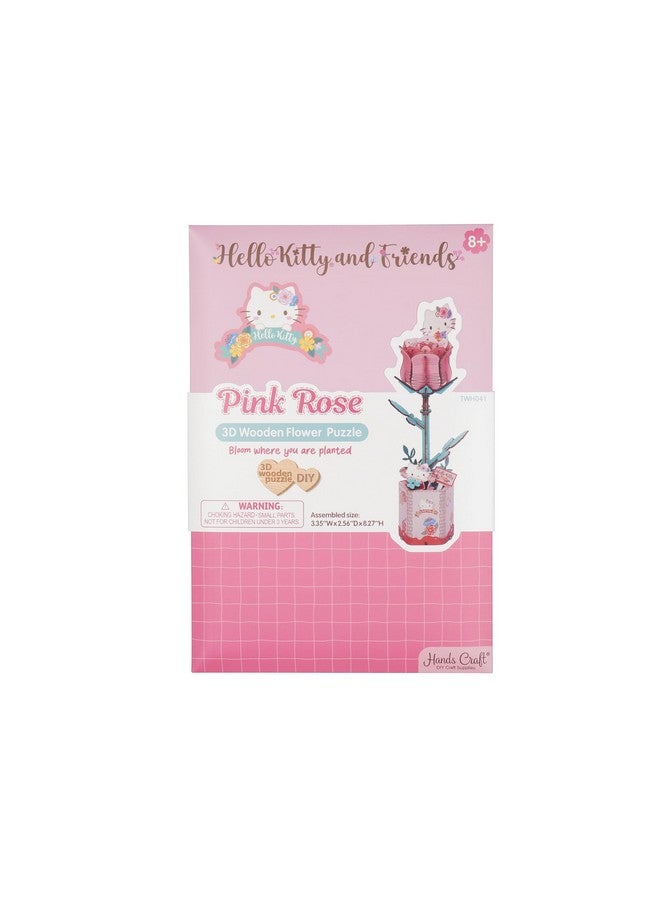 Hands Craft Hands Craft Hello Kitty and Friends Pink Rose 3D Wooden Puzzle Kit | DIY Flower Model | Arts & Crafts for Adults & Kids | Creative Hobby Kits | Hello Kitty Collectible | Wood Building Set  - Image 5