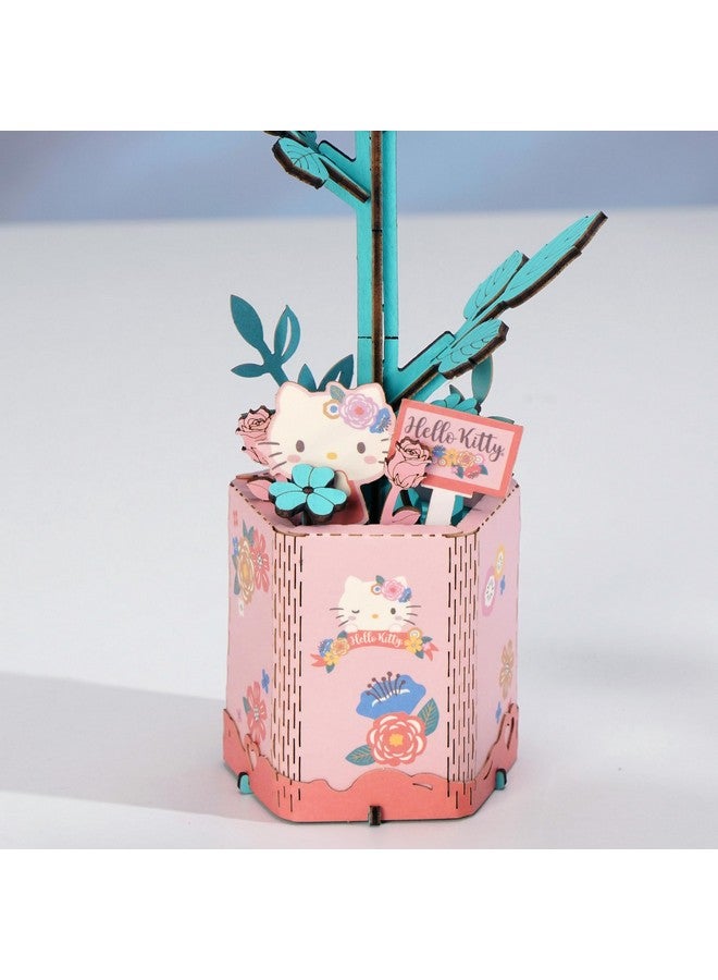 Hands Craft Hands Craft Hello Kitty and Friends Pink Rose 3D Wooden Puzzle Kit | DIY Flower Model | Arts & Crafts for Adults & Kids | Creative Hobby Kits | Hello Kitty Collectible | Wood Building Set  - Image 4