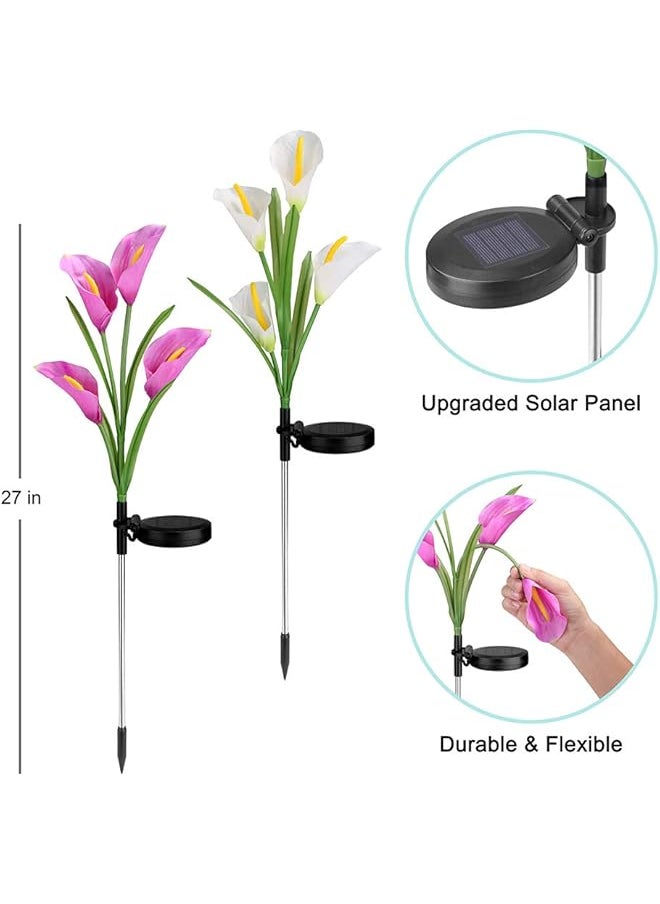 erorex Solar Garden Stake Lights Upgraded 3 Pack Outdoor Waterproof Solar Powered Lights With 12 Calla Lily Flowers 7 Colors Changing Led Solar Lights For Garden Patio Backyard Purple And White  - Image 2