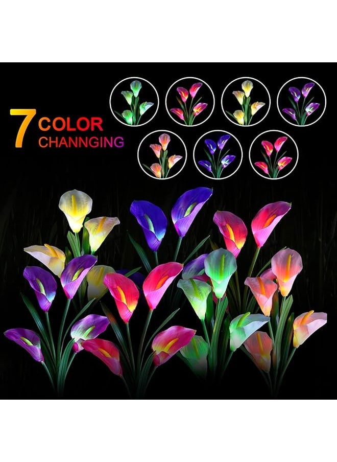 erorex Solar Garden Stake Lights Upgraded 3 Pack Outdoor Waterproof Solar Powered Lights With 12 Calla Lily Flowers 7 Colors Changing Led Solar Lights For Garden Patio Backyard Purple And White  - Image 5