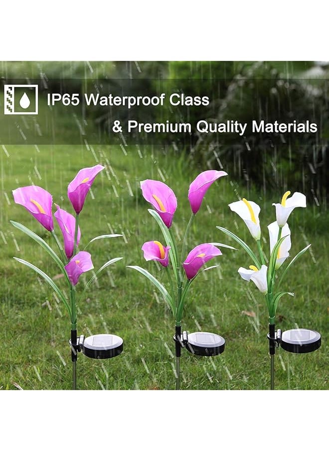 erorex Solar Garden Stake Lights Upgraded 3 Pack Outdoor Waterproof Solar Powered Lights With 12 Calla Lily Flowers 7 Colors Changing Led Solar Lights For Garden Patio Backyard Purple And White  - Image 4