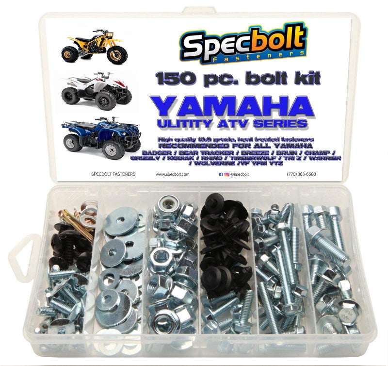 150pc Specbolt Bolt Kit for Yamaha Utility ATV Including All Grizzly Warrior Wolverine Big Bear Tracker Breeze Timberwolf Rhino YFM YTZ for Maintenance Restoration Using Spec Fasteners for Quads