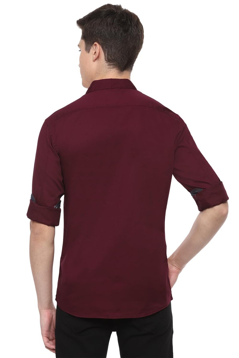 LOUIS PHILIPPE قميص رجالي من قطن لويس فيليب بقصة ضيقة (LRSFCSLPE10483_Maroon, 40) - Image 3