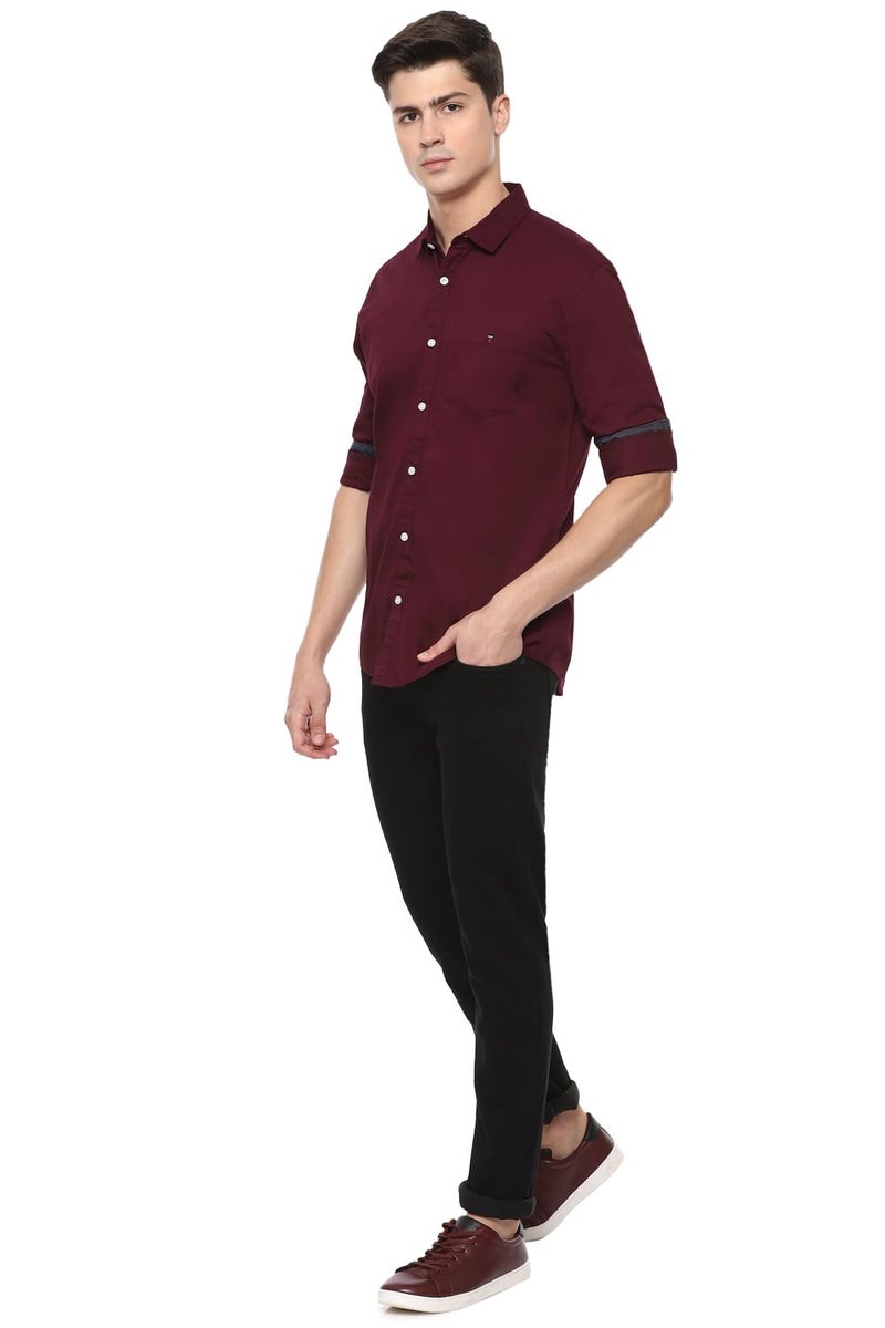 LOUIS PHILIPPE قميص رجالي من قطن لويس فيليب بقصة ضيقة (LRSFCSLPE10483_Maroon, 40) - Image 5