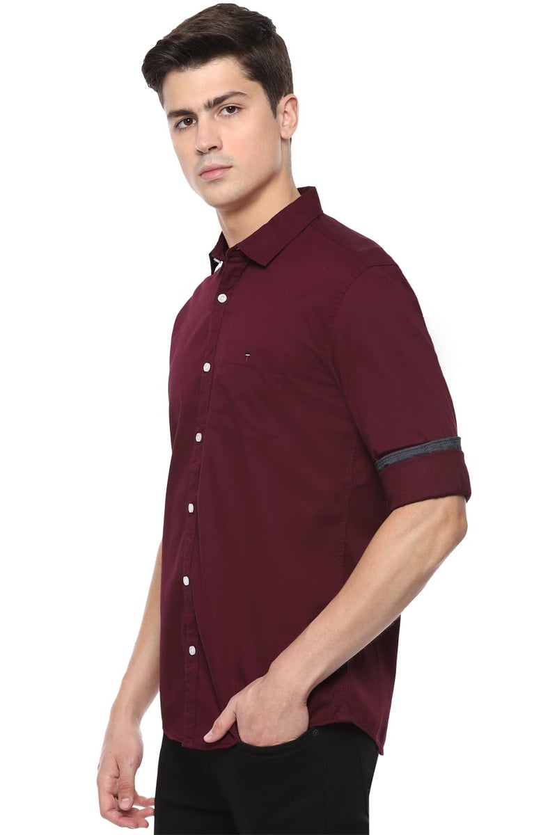 LOUIS PHILIPPE قميص رجالي من قطن لويس فيليب بقصة ضيقة (LRSFCSLPE10483_Maroon, 40) - Image 2