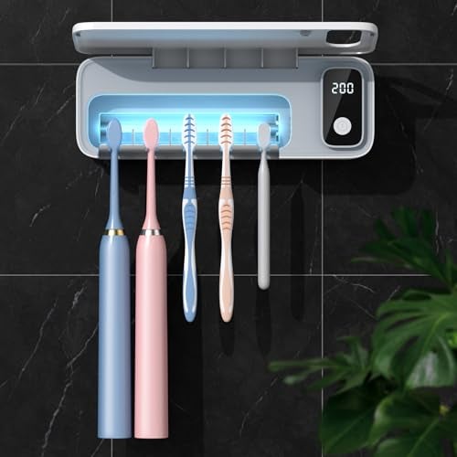 StarWin Toothbrush Cleaner, 5 Slots Wall Mounted Toothbrush Holder for Bathroom, Timer Function, Cordless & No Drilling - Image 1