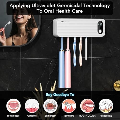 StarWin Toothbrush Cleaner, 5 Slots Wall Mounted Toothbrush Holder for Bathroom, Timer Function, Cordless & No Drilling - Image 2