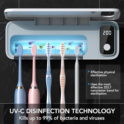 StarWin Toothbrush Cleaner, 5 Slots Wall Mounted Toothbrush Holder for Bathroom, Timer Function, Cordless & No Drilling - Image 3