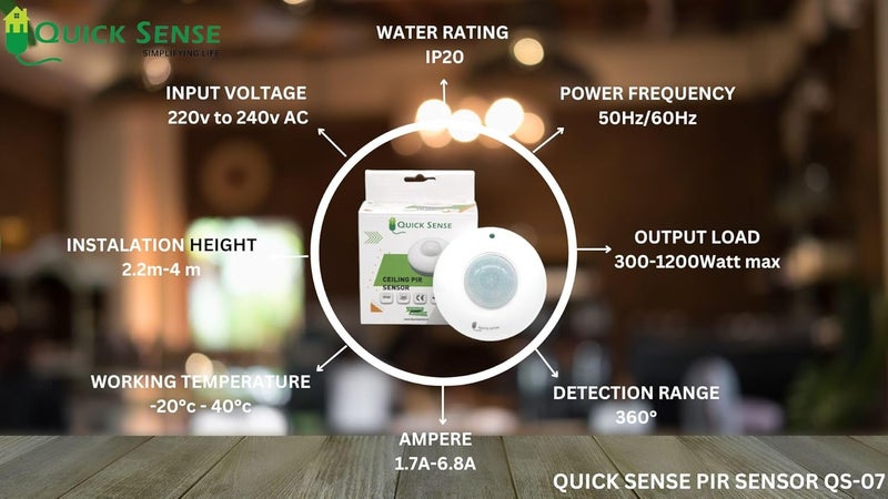 Quick SenseQs07 PIR Motion Sensor 220V inbuilt Energy Saving Device Sensor Switch Automatic on Off Switch LUX Adjustable 360 Degree Door Sensor for Home - Image 4