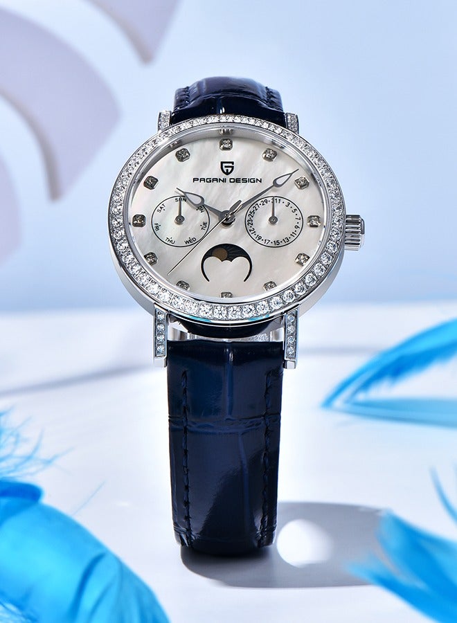 PAGANI DESIGN Women's Fashion Quartz Watches Imported VX3HA Movement Sports Waterproof Ladies Watches Sapphire Glass Dial Dark Blue Leather Strap Elegant And Fashionable PD1789  - Image 4