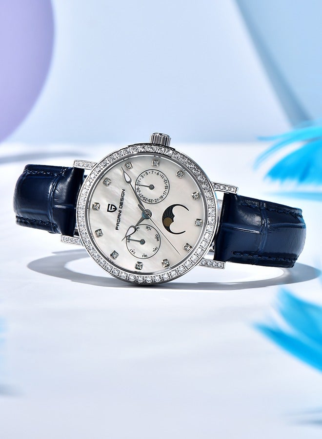 PAGANI DESIGN Women's Fashion Quartz Watches Imported VX3HA Movement Sports Waterproof Ladies Watches Sapphire Glass Dial Dark Blue Leather Strap Elegant And Fashionable PD1789  - Image 3