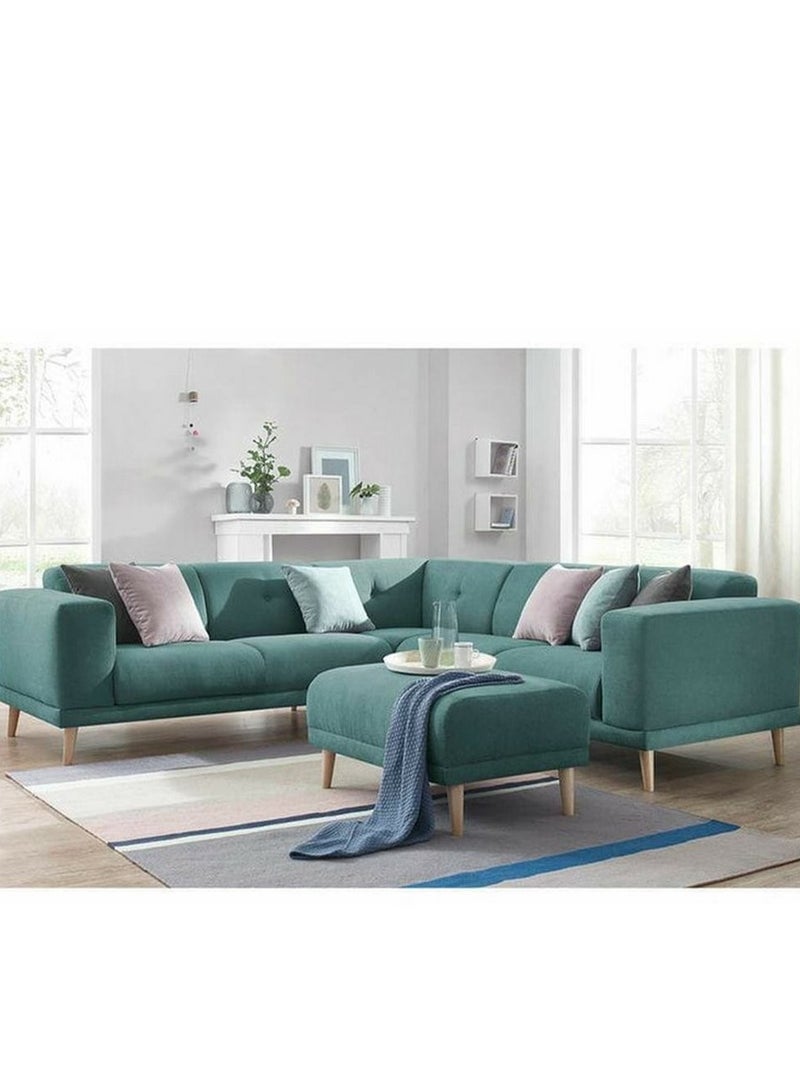 Generic 2 Piece Corner Sofa and Pouf Set  Green  - Image 1