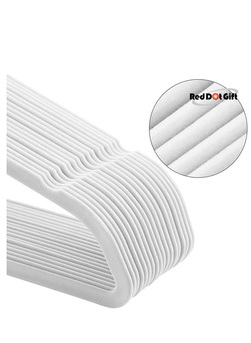Red Dot Gift 100 Pieces White Non-Slip Velvet Clothes Hanger with silver 360 Degree Rotatable Hook,Durable and Slim - Image 4