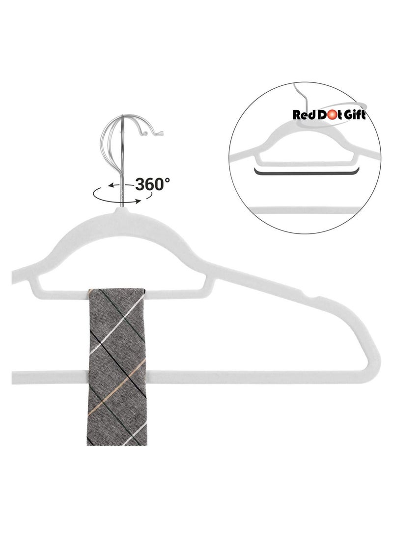 Red Dot Gift 100 Pieces White Non-Slip Velvet Clothes Hanger with silver 360 Degree Rotatable Hook,Durable and Slim - Image 2