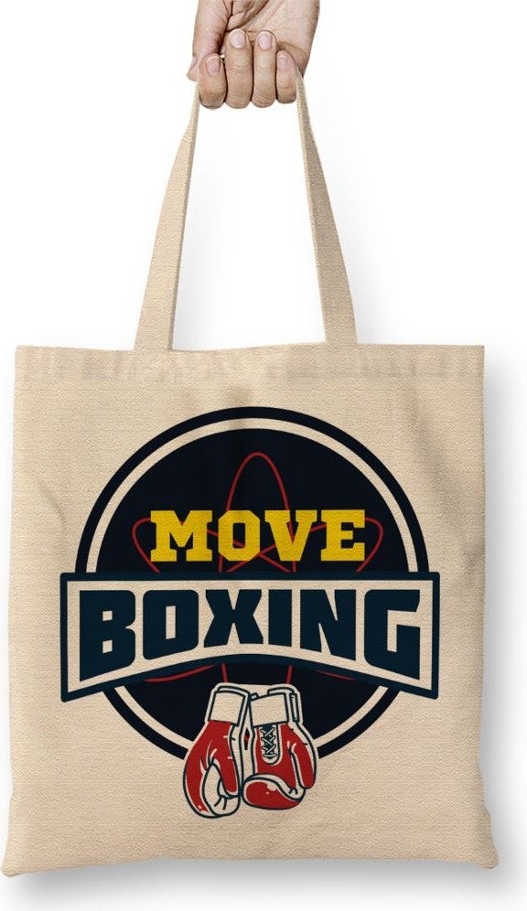 Baskı Dükkanı Print Shop Move Boxing Logo Grande Cinza Cloth Bag Long Handle