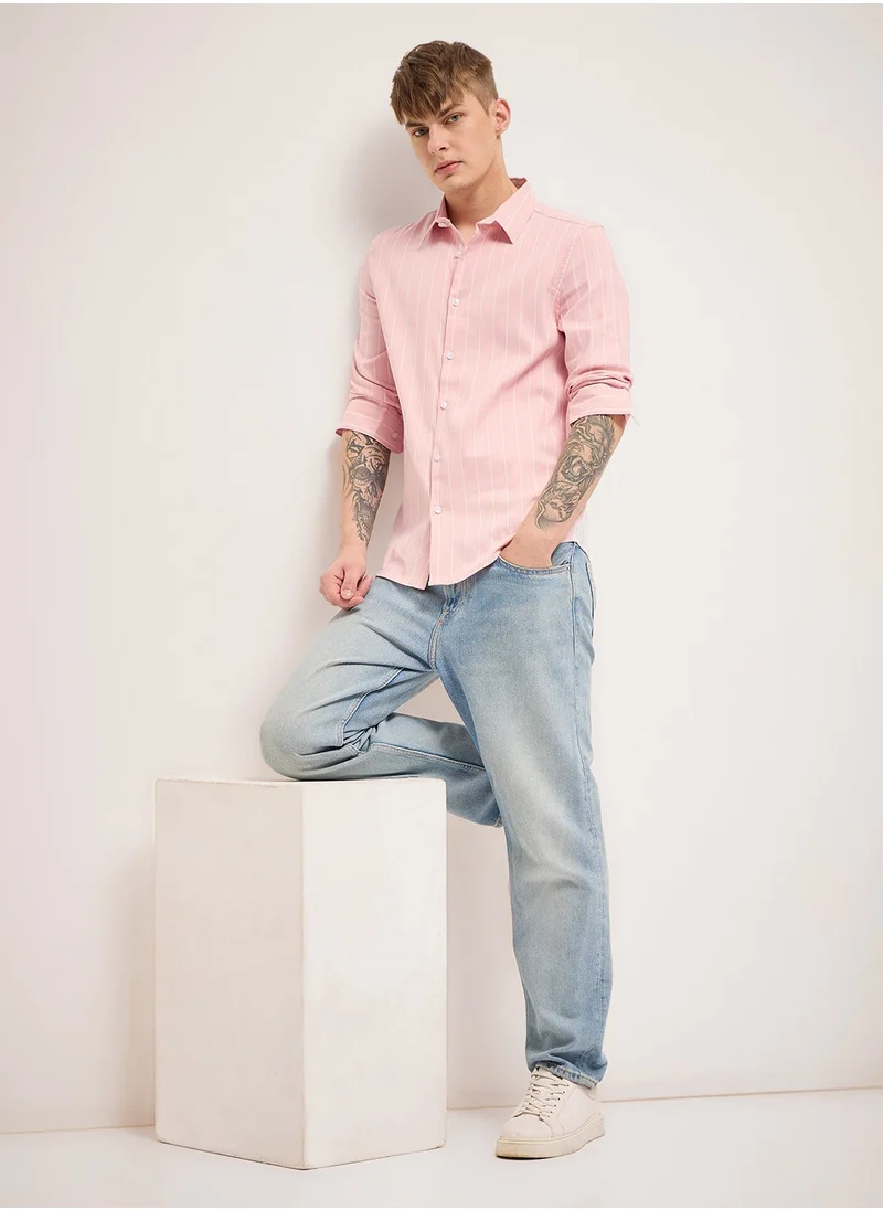 THE BEAR HOUSE Cotton Shirt for Men | Slim Fit, Long Sleeve, Casual or Formal Button-Down | Soft, Breathable Fabric for Work, Everyday, & All-Season Wear in Stylish