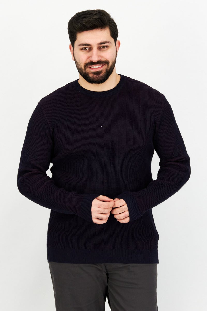 Sorbino Men Crew Neck Knitted Long Sleeves Sweater, Navy - Image 1