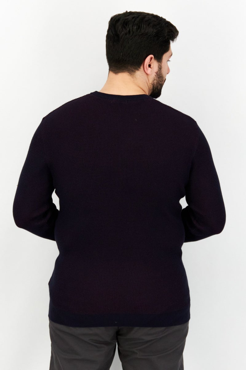 Sorbino Men Crew Neck Knitted Long Sleeves Sweater, Navy - Image 3