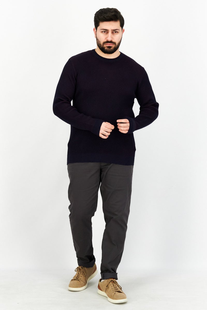 Sorbino Men Crew Neck Knitted Long Sleeves Sweater, Navy - Image 4