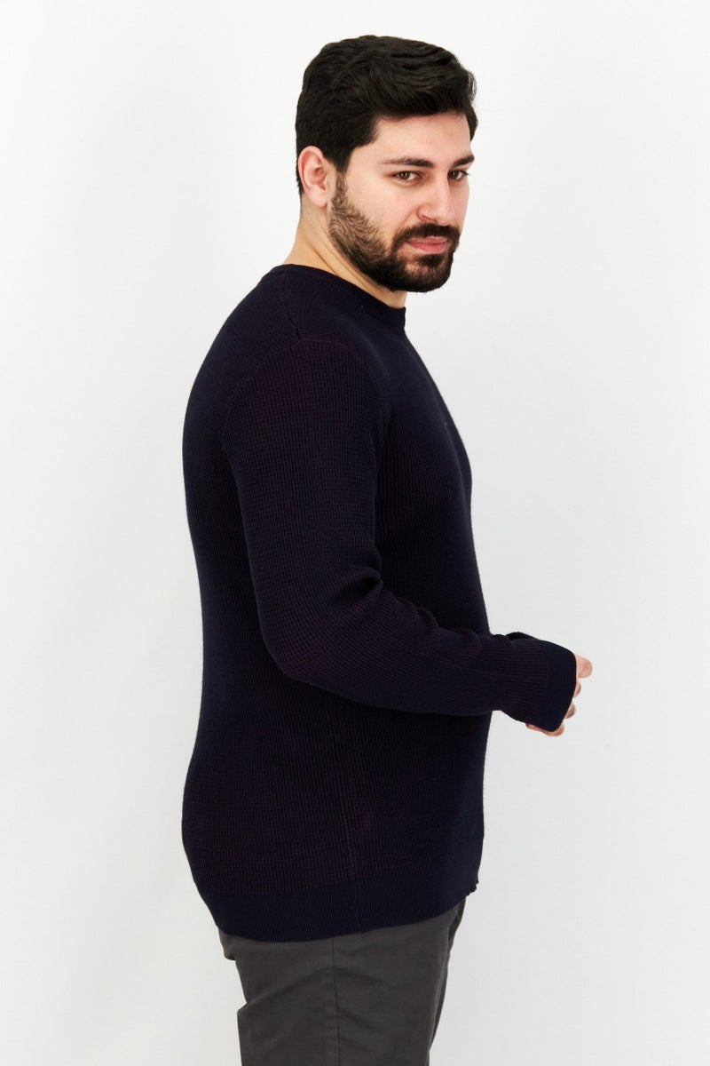Sorbino Men Crew Neck Knitted Long Sleeves Sweater, Navy - Image 2