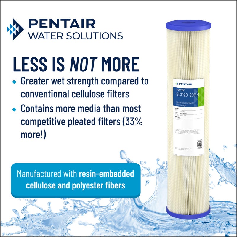 Pentek Pentair Pentek ECP5-BB Big Blue Sediment Water Filter, 10-Inch, Whole House Heavy Duty Pleated Cellulose Polyester Replacement Cartridge, 10" x 4.5", White End-Cap, 5 Micron - Image 1