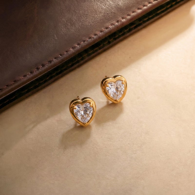 Palmonas 18K Gold Tone Plated Chic Crystal Heart Stud Earrings For Women - Waterproof & Anti-Tarnish - Image 2