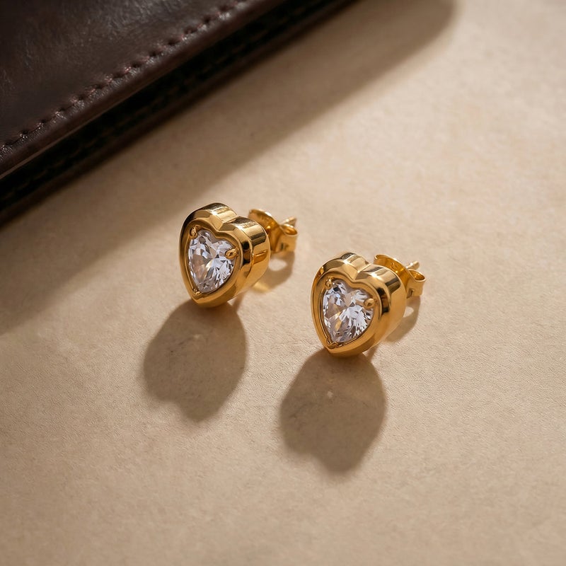 Palmonas 18K Gold Tone Plated Chic Crystal Heart Stud Earrings For Women - Waterproof & Anti-Tarnish - Image 3