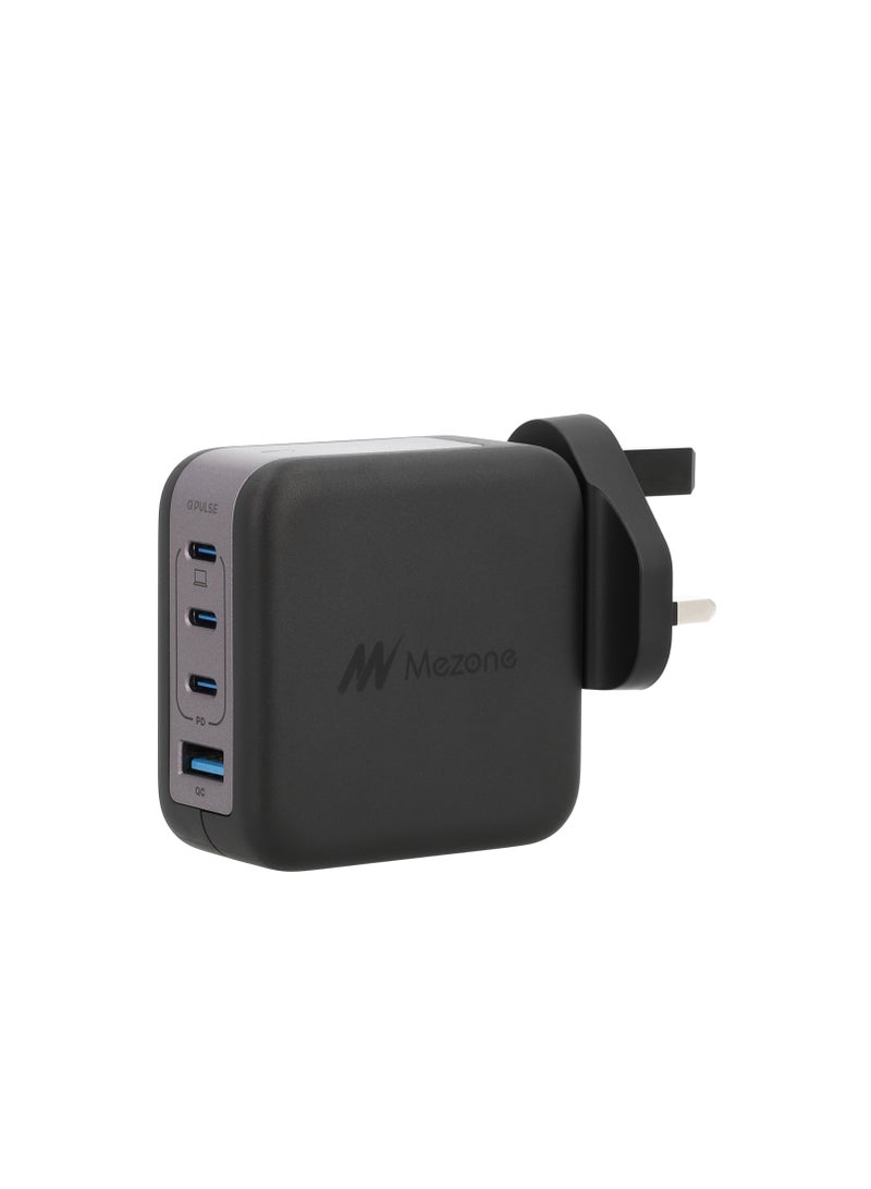 Mezone 100W USB C Charger 4-Ports GaN Laptop Charger Adapter Type C Fast Wall Charger Plug for MacBook Pro/Air, HP/Dell/Lenovo, iPhone 15 Series /Galaxy S24 Ultra /S23, etc - Black - Image 1