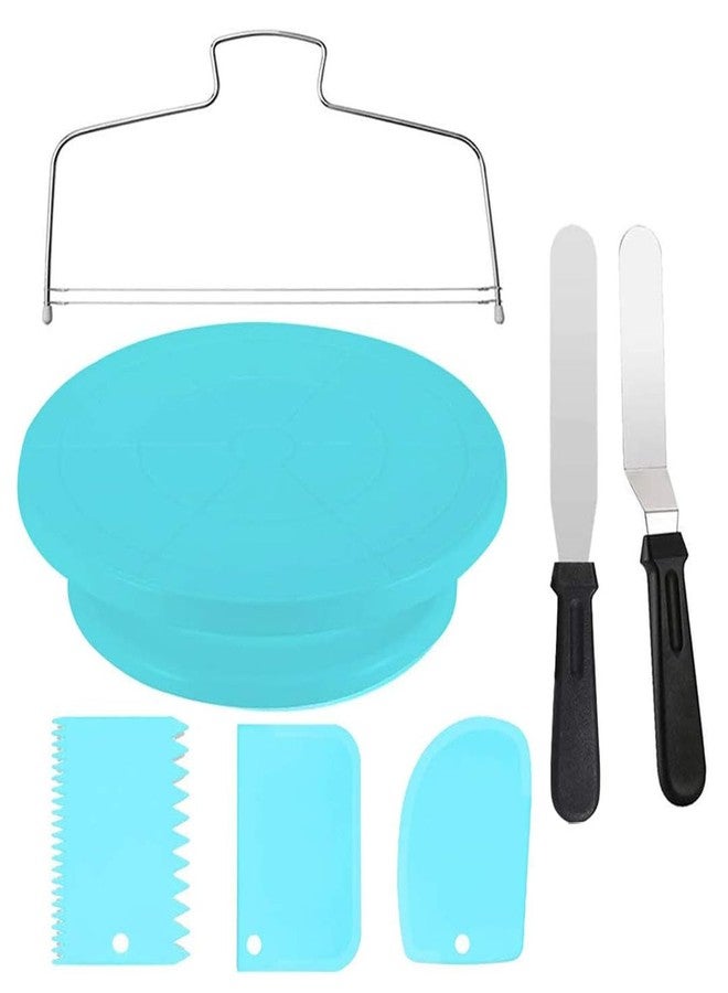 Miecux Cake Decorating Turntable,Cake Decorating Supplies with Decorating Comb/Icing Smoother(3pcs),2 Icing Spatula with Sided & Angled … (Blue 11 In) - Image 1