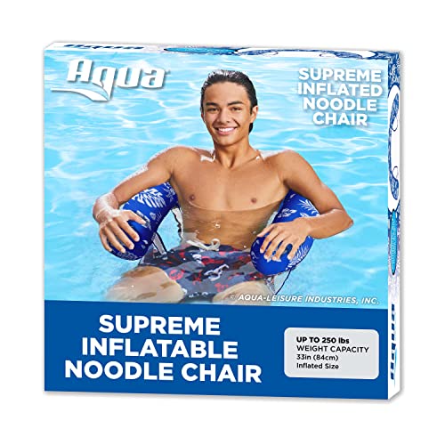 Aqua Leisure Aqua Deluxe Inflatable Pool Noodle Chair – Soft Mesh Sling-Floating Chair Noodle Float – Blue Pineapple Hibiscus - Image 1