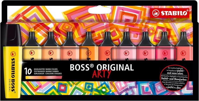 STABILO Highlighter BOSS ORIGINAL  ARTY  Pack of 10  Warm Colors Chisel Tip AntiDry Out Technology - Image 1